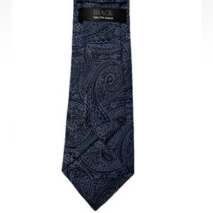 Saks Fifth Avenue Black Label Navy Blue Paisley 100% Silk Neck Tie 3x62”